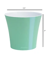 Decopots Plastic Round Modern Flower Pot with Drainage Planter, White Purple, 6.5in