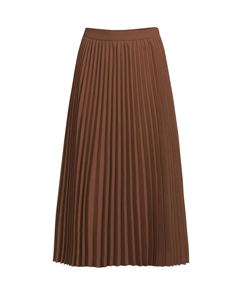 Lands' End Women's Poly Crepe Pleated Midi Skirt