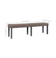 Bench 63" Gray Natural Kubu Rattan and Solid Mango Wood