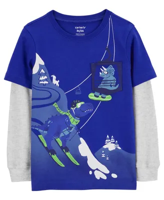 Carter's Toddler Boys Dinosaur Ski Layered Look Long Sleeve T-shirt
