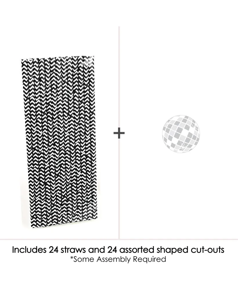 Disco Ball - Paper Straw Decor - Groovy Striped Decorative Straws - Set of 24