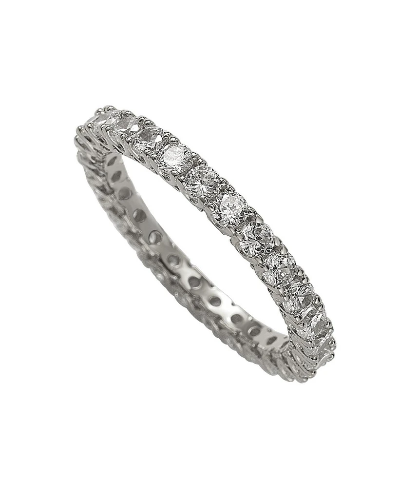 Suzy Levian Sterling Silver Cubic Zirconia Pave U-Shape Setting Eternity Band Ring