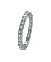 Suzy Levian Sterling Silver Cubic Zirconia Pave U-Shape Setting Eternity Band Ring