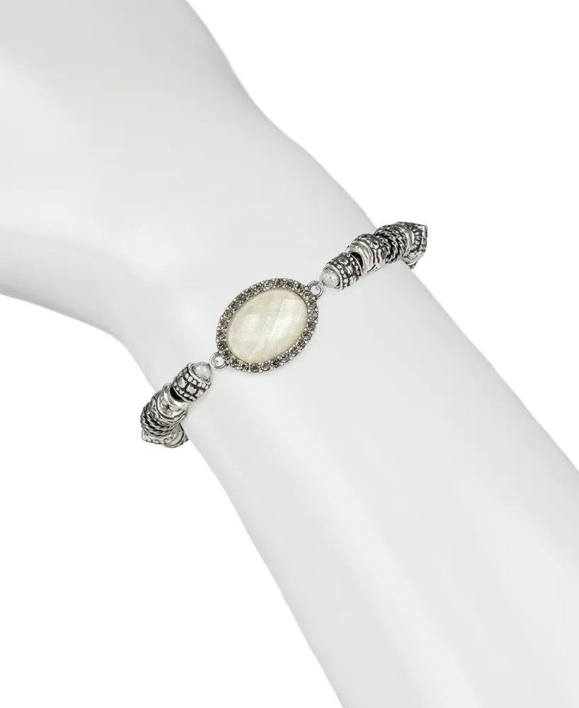 Patricia Nash Silver-Tone Pave & Stone Charm Beaded Stretch Bracelet