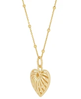 Puffed Ribbed Heart Pendant Necklace in 18k Gold-Plated Sterling Silver, 16" + 2" extender