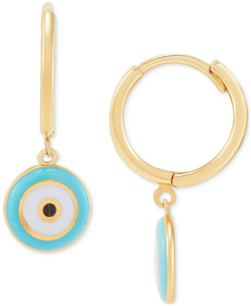 Multicolor Enamel Evil Eye Dangle Hoop Earrings in 14k Gold