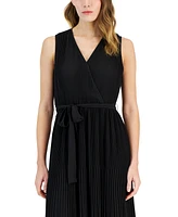 T Tahari Women's Faux-Wrap Sleeveless Pleated Fit & Flare Maxi Dress