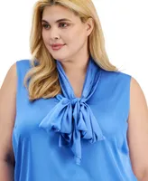 Bar Iii Plus Satin Sleeveless Bow-Neck Top, Created for Macy's