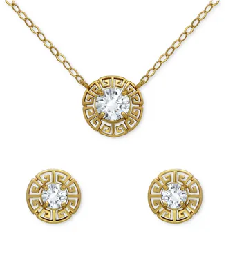 Giani Bernini 2-Pc. Set Cubic Zirconia Greek Key Pendant Necklace & Matching Stud Earrings in 18k Gold-Plated Sterling Silver, Created for Macy's