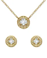 Giani Bernini 2-Pc. Set Cubic Zirconia Greek Key Pendant Necklace & Matching Stud Earrings in 18k Gold-Plated Sterling Silver, Created for Macy's