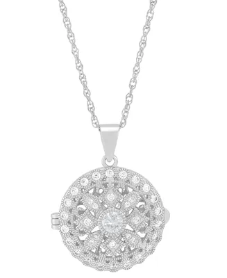 Cubic Zirconia Round Locket Pendant Necklace in Sterling Silver