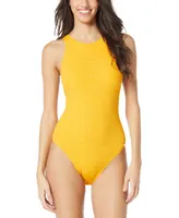 Vince Camuto Women's Eyelet High-Neck One-Piece Swimsuit