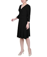Ny Collection Petite 3/4 Sleeve Rouched-Waist Dress