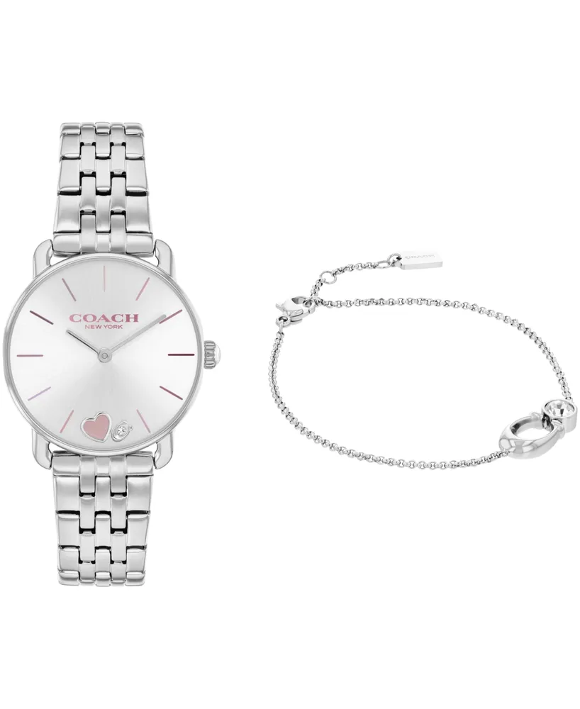 Coach Women's Elliot Silver-Tone Stainless Steel Bracelet Watch 28mm Gift Set