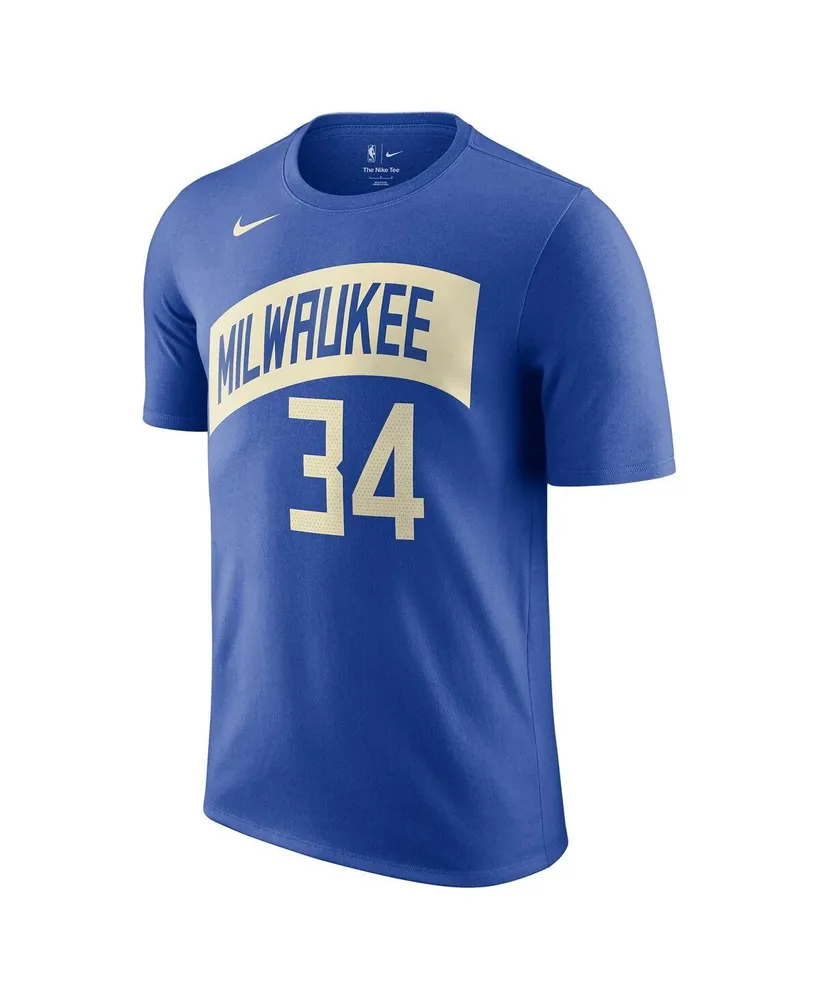 Men's Nike Giannis Antetokounmpo Royal Milwaukee Bucks 2023/24 City Edition Name and Number T-shirt