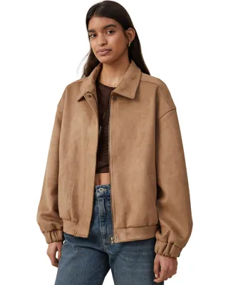 Cotton On Women's Faux Suede Bomber Jacket