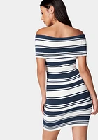 Bebe Women's Off Shoulder Striped Sweater Dress - Navy/White, S