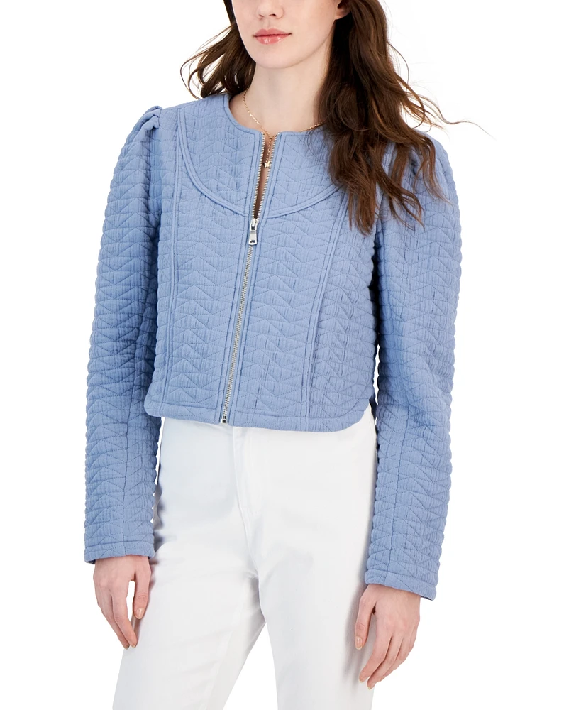 Avec Les Filles Women's Quilted Puff-Shoulder Zip-Front Jacket