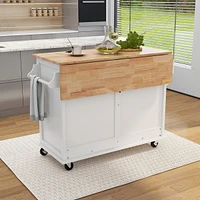 Simplie Fun White Kitchen Cart with Drop-Leaf Countertop