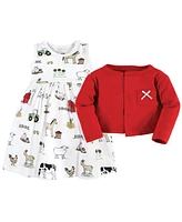 Hudson Baby Girls Cotton Dress and Cardigan Set, Farm, 6-9 Months