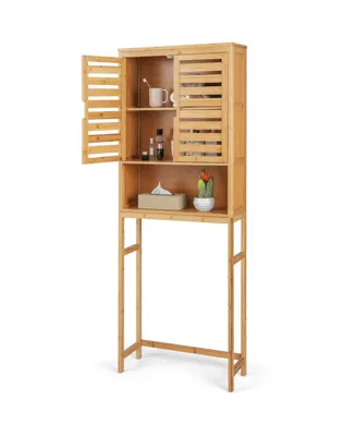 Over the Toilet Storage Cabinet Tall Bathroom Bamboo Shelf Organizer Space Saver