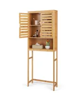 Over the Toilet Storage Cabinet Tall Bathroom Bamboo Shelf Organizer Space Saver