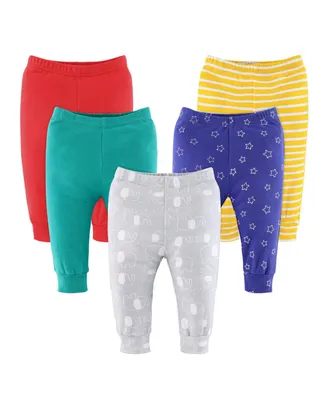 The Peanutshell Baby Boy or Girl Pants, 5-Pack, Elephant Brights