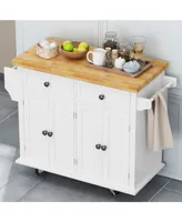 Simplie Fun White Kitchen Island Cart with Storage and Wheels