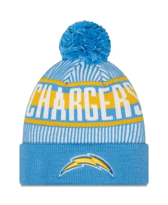 Men's New Era Powder Blue Los Angeles Chargers Striped Cuffed Knit Hat with Pom