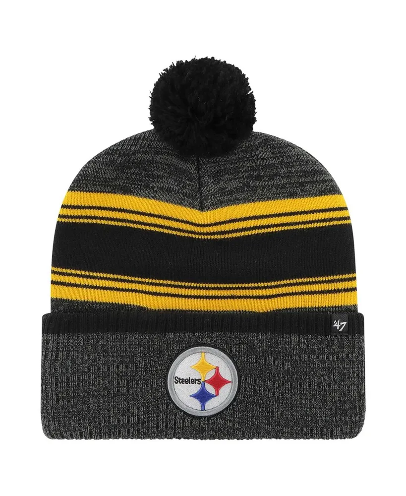 Men's '47 Brand Black Pittsburgh Steelers Fadeout Cuffed Knit Hat with Pom