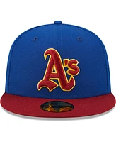 Men's New Era Royal, Red Oakland Athletics Throwback Logo Primary Jewel Gold Undervisor 59FIFTY Fitted Hat