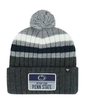 Men's '47 Brand Charcoal Penn State Nittany Lions Stack Striped Cuffed Knit Hat with Pom