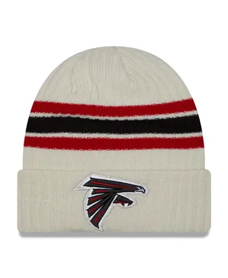Men's New Era Cream Atlanta Falcons Team Stripe Cuffed Knit Hat