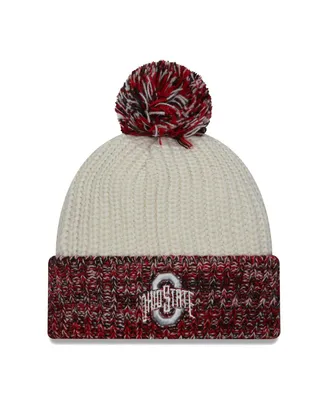 Women's New Era Cream Ohio State Buckeyes Fresh Cuffed Knit Hat with Pom