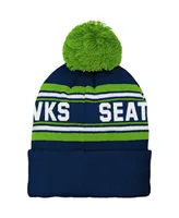 Youth Boys and Girls College Navy Seattle Seahawks Jacquard Cuffed Knit Hat with Pom