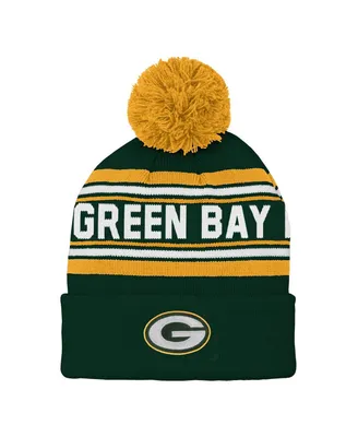 Preschool Boys and Girls Green Green Bay Packers Jacquard Cuffed Knit Hat with Pom