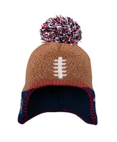 Preschool Boys and Girls Brown New England Patriots Football Head Knit Hat with Pom