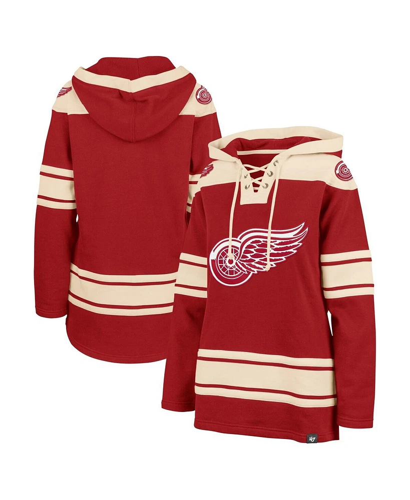 Women's '47 Brand Red Detroit Wings Superior Lacer Pullover Hoodie