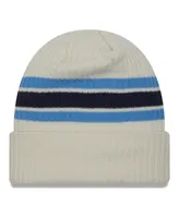 Men's New Era Cream Tennessee Titans Team Stripe Cuffed Knit Hat