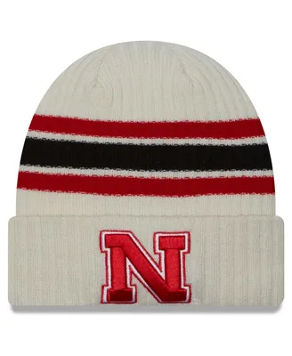 Men's New Era Cream Distressed Nebraska Huskers Vintage-Like Cuffed Knit Hat