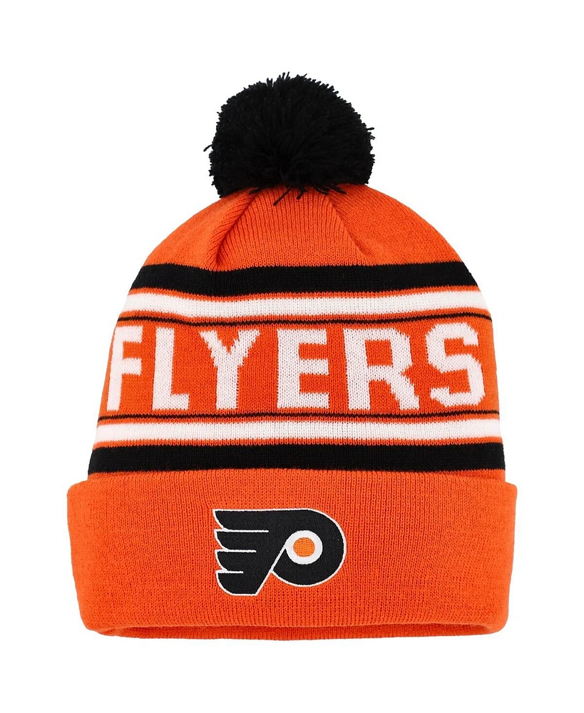 Youth Boys and Girls Philadelphia Flyers Orange Jacquard Cuffed Knit Hat with Pom