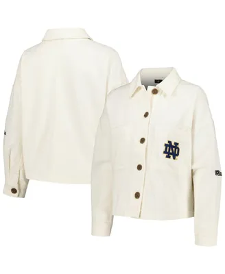 Women's Hype And Vice White Notre Dame Fighting Irish Corduroy Button-Up Jacket