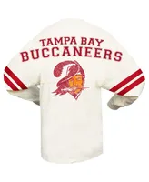 Women's Cream Distressed Tampa Bay Buccaneers Gridiron Classics Retro Spirit Jersey T-shirt