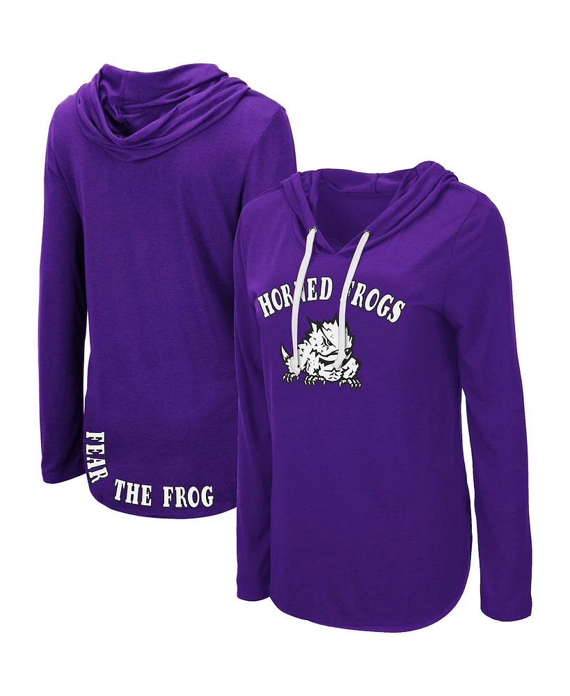 Women's Colosseum Purple Tcu Horned Frogs My Lover Lightweight Hooded Long Sleeve T-shirt