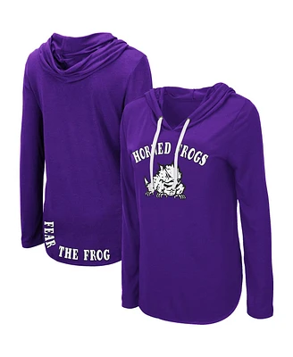 Women's Colosseum Purple Tcu Horned Frogs My Lover Lightweight Hooded Long Sleeve T-shirt