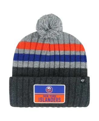 Men's '47 Brand Gray New York Islanders Stack Patch Cuffed Knit Hat with Pom