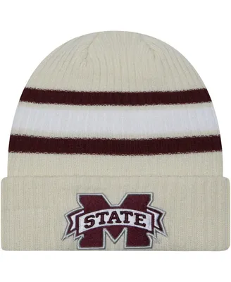 Men's New Era Cream Distressed Mississippi State Bulldogs Vintage-Like Cuffed Knit Hat