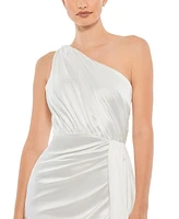 Women's Ieena Gathered One Shoulder Satin Faux Wrap Gown