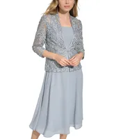 Jessica Howard Petite Lace Jacket & Chiffon Midi Dress Set