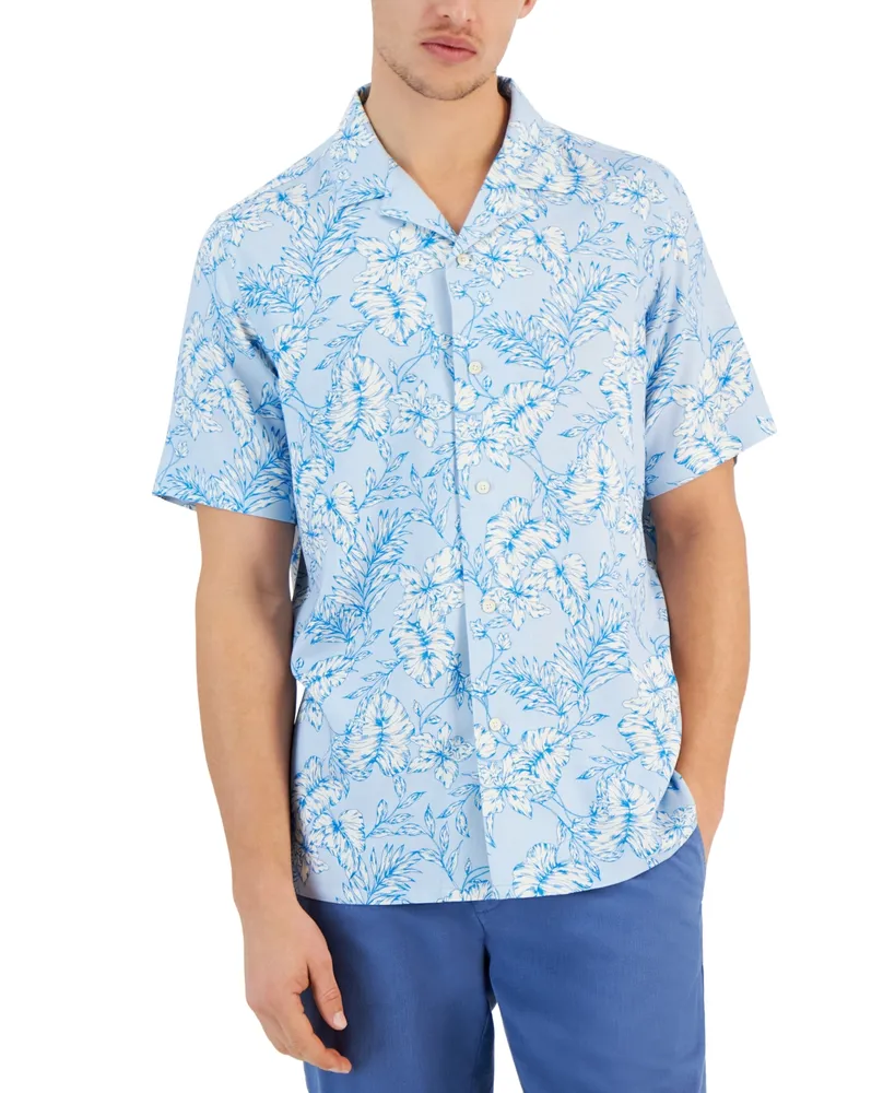 Club Room Men's Kell Regular-Fit Leaf-Print Button-Down Camp Shirt, Created for Macy's